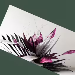 a floral arrangement on top of a white surface,a black and white photo shows pink leaves on the back of a white sheet