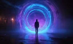 a man standing alone in the middle of a dark tunnel