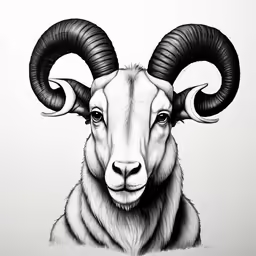 a goat with horns and horns is drawn on paper