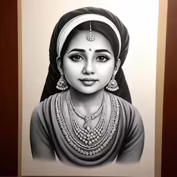 indian woman in black and white painting