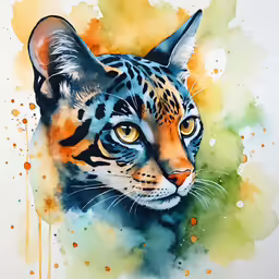 an animal that is painted with watercolors on paper