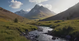 a beautiful scene with some mountains in the background
