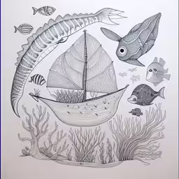 a drawing of some sea life on a sheet