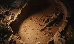a man who is laying down inside of a hole