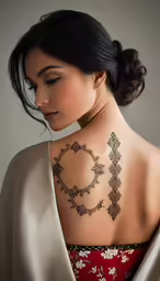 a woman with very elaborate tattoos on her back