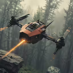 the flying vehicle, with one person being watched
