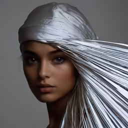 a girl with long silver hair is posing