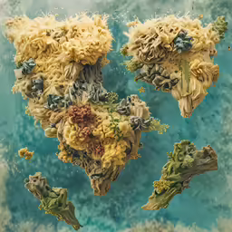 a world map made from many different materials