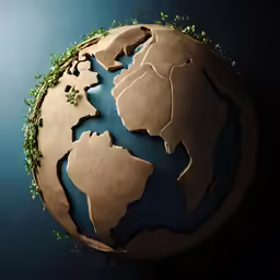 the earth is covered in grass and it looks to be made out of cardboard