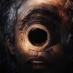 a close up photo of the face and eyes of a man