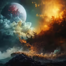 several alien spooks fly around a mountainous landscape with trees