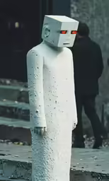 a concrete statue with the lights on in a city