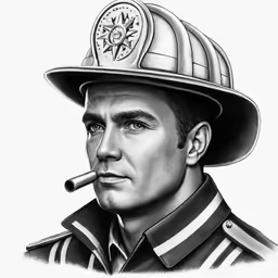 a drawing of a man in fireman attire
