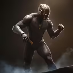 a man in an armor and helmet is running