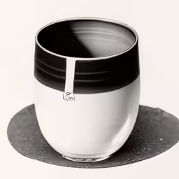 a glass cup is resting on a placemat