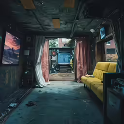 an old rundown vehicle with an open door