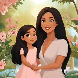the mother and daughter of the little girl who is dressed up like princesses