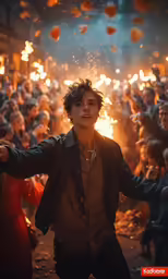 the image shows people and fireworks at a party