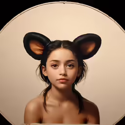 an artistic portrait of a girl wearing black ears and hair