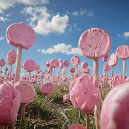 these are some pink and white candy marshflakes on the grass