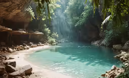 a very pretty pool with a waterfall going down the side