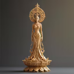 a gold statue is pictured with a background