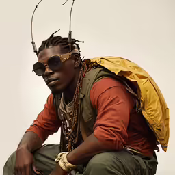 a man with antlers on his head crouching down