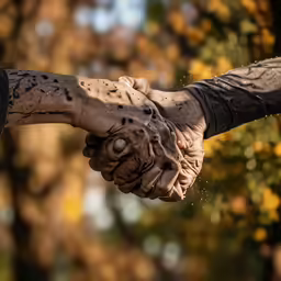 there are two hands that have dirty hands