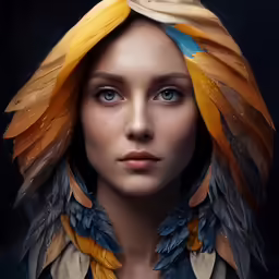 a painting of a woman with large feathers on her head