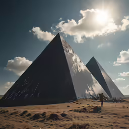 a group of giant pyramids standing in a field