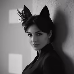 a women who is wearing a cat ear costume