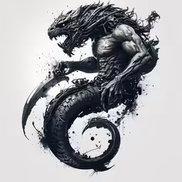 a person on a motorcycle with a snake around it