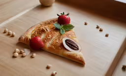 a piece of pizza topped with nuts and fruit