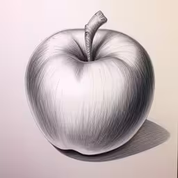 pencil drawing of an apple with white background,a drawing of an apple with its shadow on it