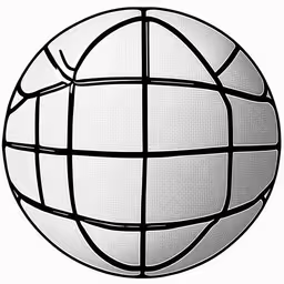 a basketball with a high center at the top,an image of a white ball with black lines