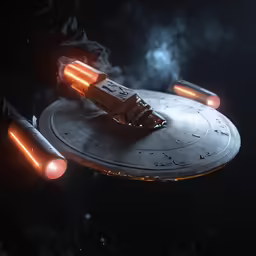 an object is shown in the darkness as smoke comes out of it