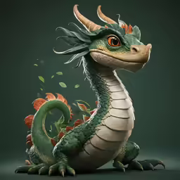 an adorable green dragon sculpture sitting on top of a floor