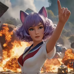 a animation character holding her hand up in the air