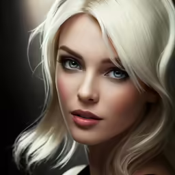 a woman with blonde hair is looking directly ahead