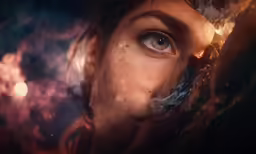 a person staring with a steamy eye and a weird object in the background