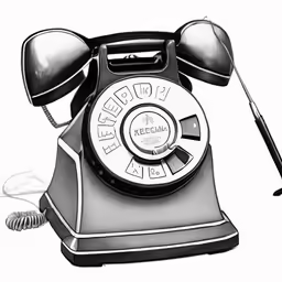 black and white drawing of an old rotary telephone