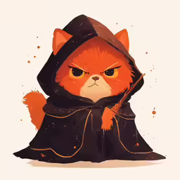 a cute orange cat wearing a dark cape