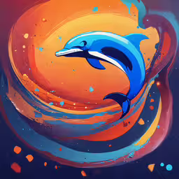 an artistic painting of a dolphin in the ocean,a dolphin is floating on the ocean waves