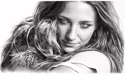the black and white photograph has long blonde hair