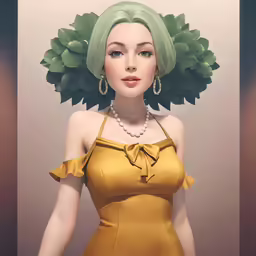 a digital doll with blonde hair and green hair