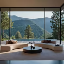 a modern living room with a great view