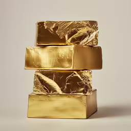 a stack of gold bars made from one block of gold foil,a stack of gold bars sitting on top of each other