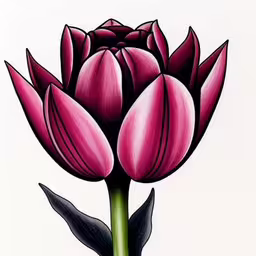 purple tulips are drawn with black brush markers,this is a drawing of a flower with pink petals