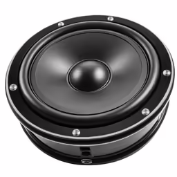 a black, metal - plated speaker is shown