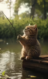 an orange cat fishing off the side of the water